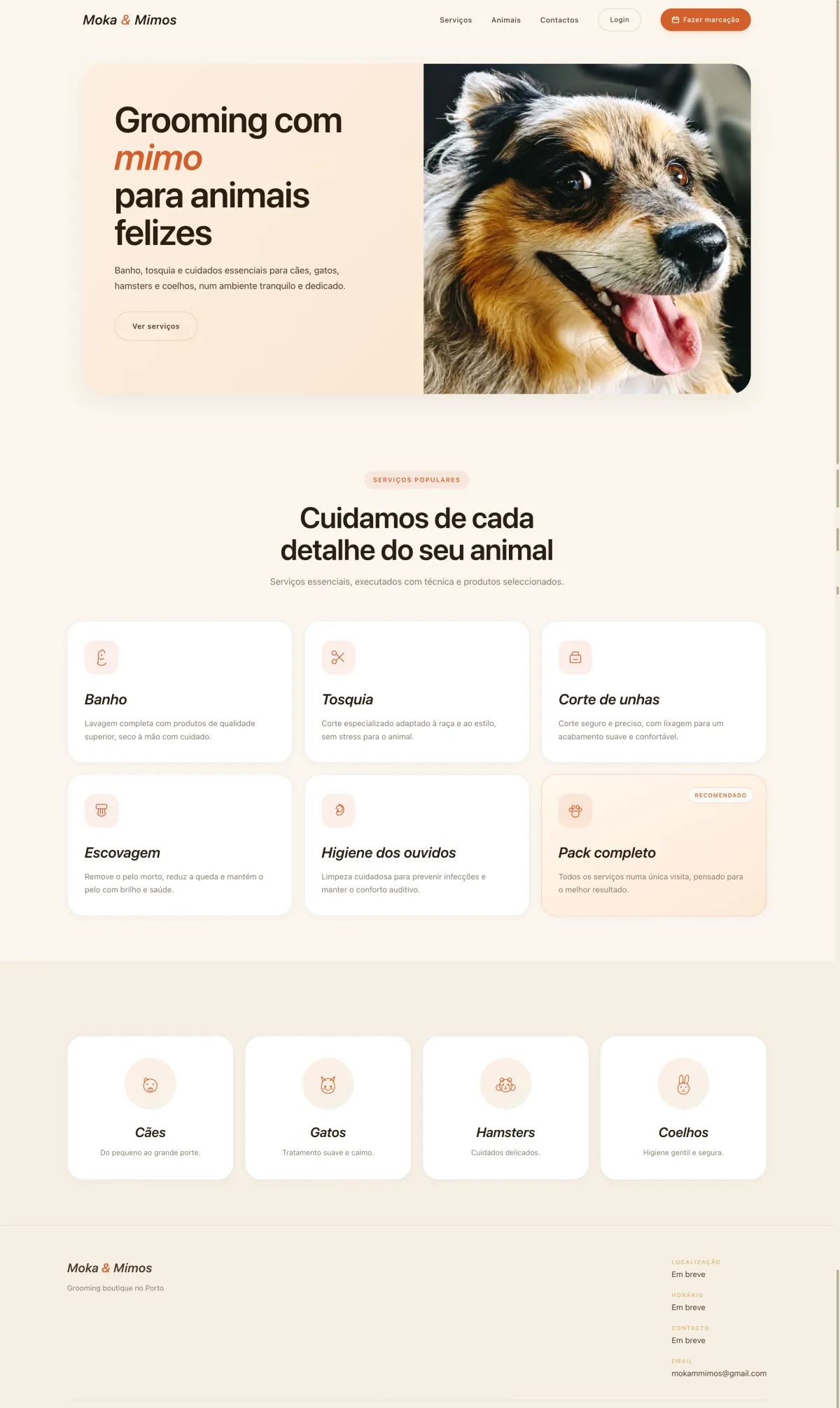 Moka & Mimos homepage, booking hero section