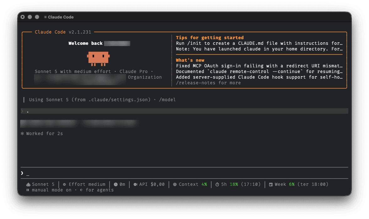 Claude Statusline Dashboard running inside Claude Code's terminal